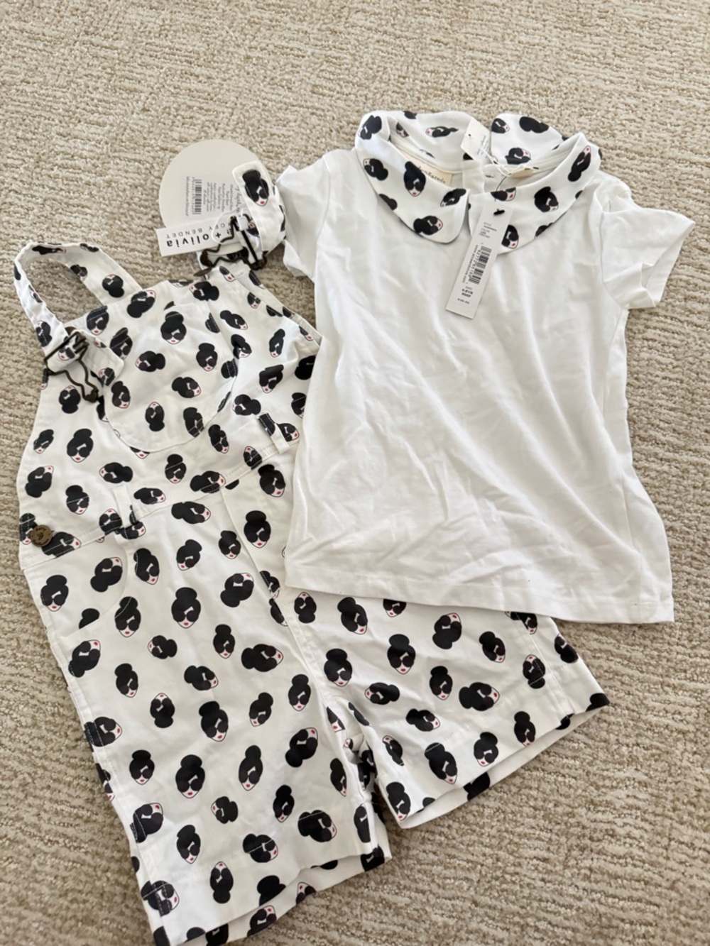 Alice+Olivia Girls' Two-Piece White Top & Printed Short-Overalls Set